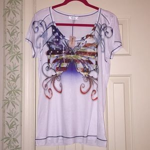 Red, White, and Blue Butterfly T-Shirt - Size XL